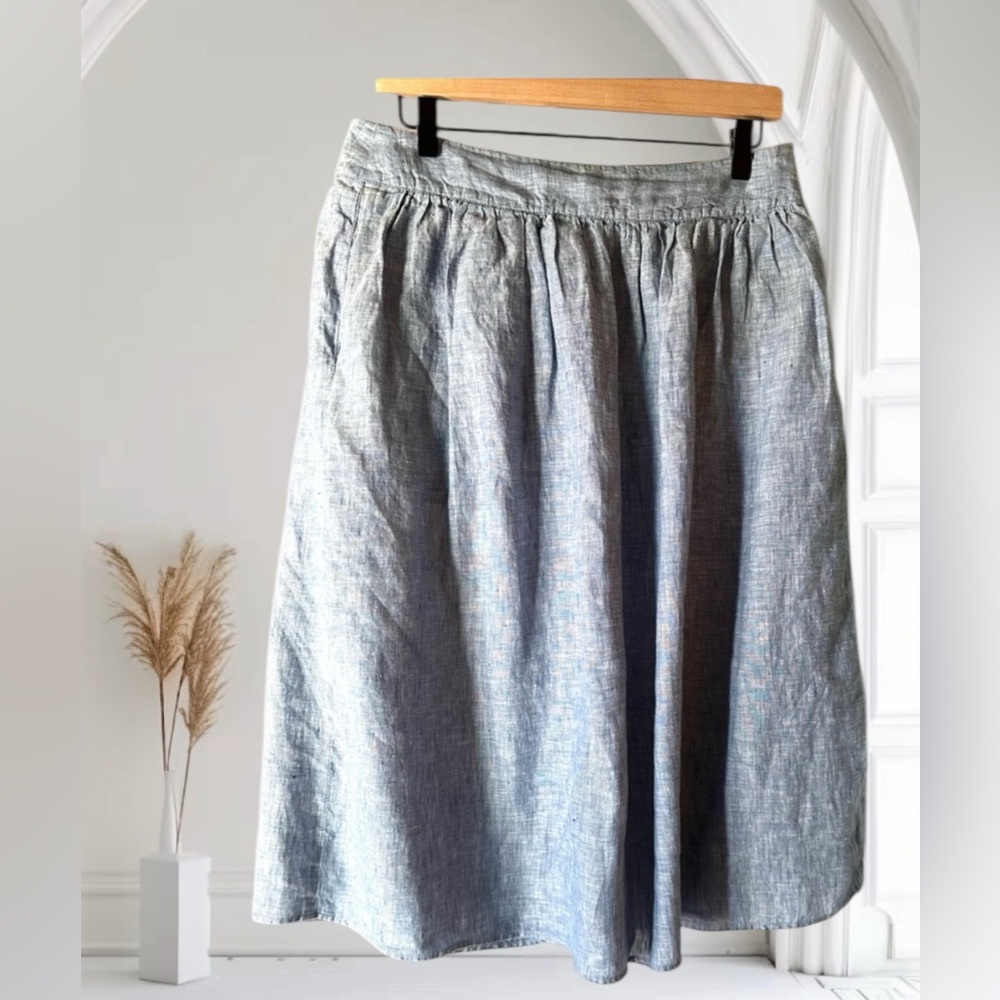 J. Crew Gray Chambray Midi Skirt